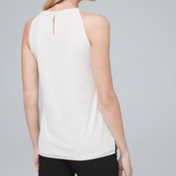 White House Black Market Ivory Beaded Halter Tank Blouse Size MP - Picture 3 of 9